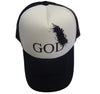 God-Shit mesh trucker hat designed by Sol Friedman